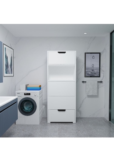 Byg Banyo Kirli Çamaşır Dolabı Sepeti Banyo Dolabı Beyaz