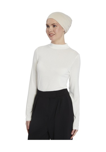 Kadın Organik Uzun Kollu Balıkçı Yakalı Body Ekru