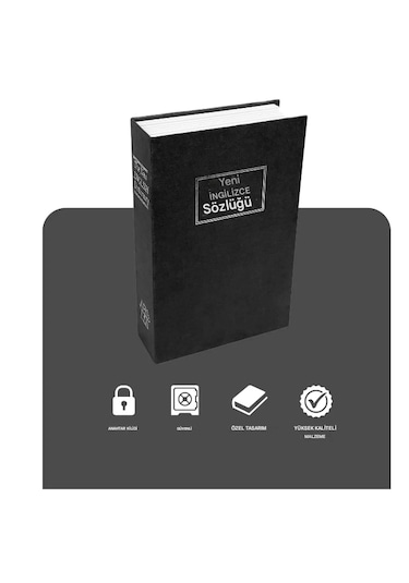 Kitap Görünümlü Altın Saklama Anahtarlı Çelik Mini Kasa Müchevher