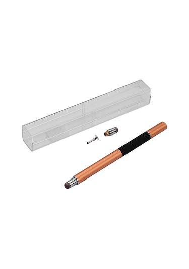 Vkemall Altın Metal Dokunmatik Kalem - Fiber Uç + Disk Uç 2'li Set, Yedek Uçlar Ve Kutu İçeren Kaliteli Kapasitif Kalem
