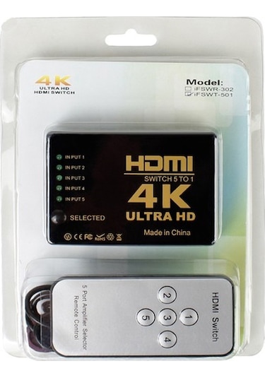 Hdmi Çoklayıcı 5 Port 4K Kumandalı Ultra Hd Hdmi Switch Splitter