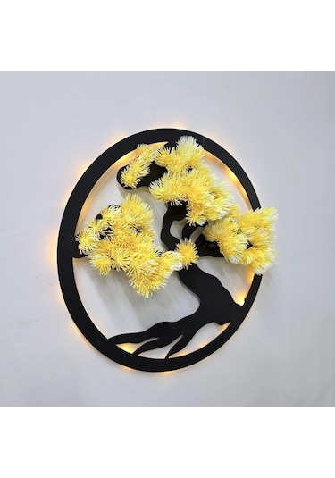 Led Işıklı Ve Sarı Bonsai Ağaç Tablo 40cm