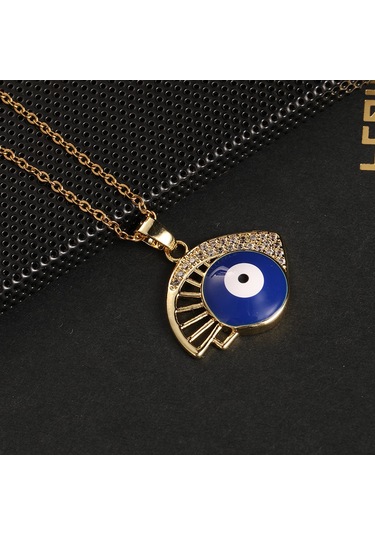 Takı: Titanyum Çelik Köprücük Kimi Zinciri, Renkli Zirkon Taşlı Göz Pandantif, Şeytan Gözü Kolye Altın - Beyaz