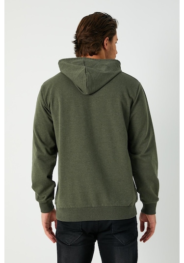 MMetalic Haki Erkek Kapüşonlu Kanguru Cepli Sweatshirt Haki