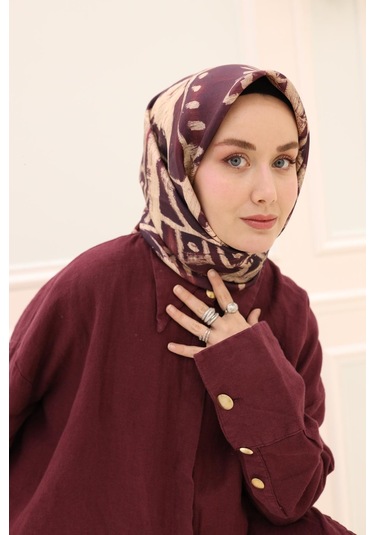 Silk Home Twill İpek Eşarp 11462-02 Bordo, Mürdüm, Bej