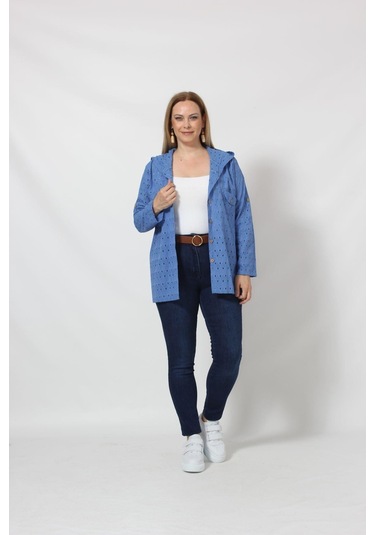 B029m Kapüşonlu Delikli Mevsimlik Ceket Mavi 001