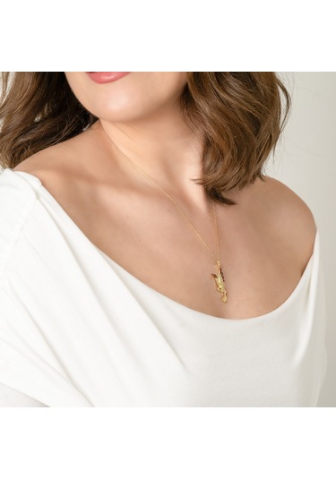 Kayra Mücevher Prenses Turuncu Taşlı Anka Kuşu Altın Kaplama Kolye