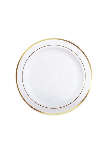 Plastik Gold Renk İşlemeli Beyaz Tabak 19 Cm - 6 Adet