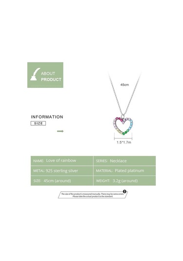 Bamoer 925 Ayar Gümüş Gökkuşağı Renkli Kalp Desen Aşk Göz Kamaştırıcı Zirkon Kolye Zincir Bağlantı Kadınlar Takı İçin