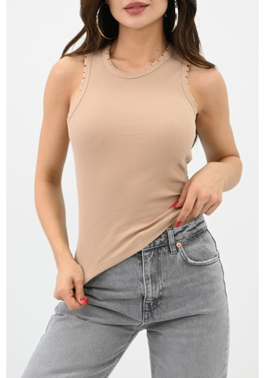 Koza Butik Kadın Bisiklet Yaka Kolsuz Bluz 1755-24 001