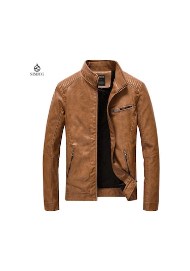 Erkek Sonbahar Ve Kış Pu Deri Ceket Sarı