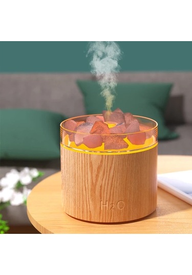 Techbloom Beyaz Renkli Yaratıcı Tuz Taşı Aromaterapi Makinesi Renkli Alev Gece Lambası Sesli Nemlendirme Büyük Su Tanklı