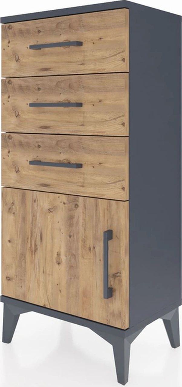 Arges Komodin 3 Çekmeceli Tek Kapaklı 44x30x96 Antrasit-çam Antrasit