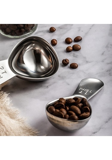 Pazly 2 Adet Paslanmaz Çelik Kahve Ölçü Kaşığı 1-2 Yemek Kaşığı Kısa Saplı Gümüş Renk Gümüş