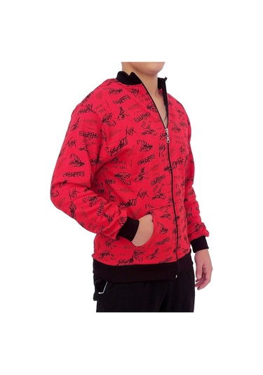 Erkek Sweatshirt Kırmızı Yazılı Desen Kırmızı-yazılı