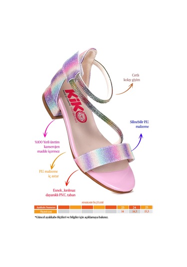 Kiko Kids Yada Kum Simli Kız Bebek 2 Cm Topuklu Sandalet Abiye Ayakkabı Gök Kuşağı Gök Kuşağı