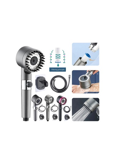 Yaozixa Siyah Filtreli Ağır Basınçlı Duş Başlığı, 3 Modlu Masaj Özelliği, 1.5m Pvc Boru Ve Deliksiz Tutucu İçeren Set Diğer