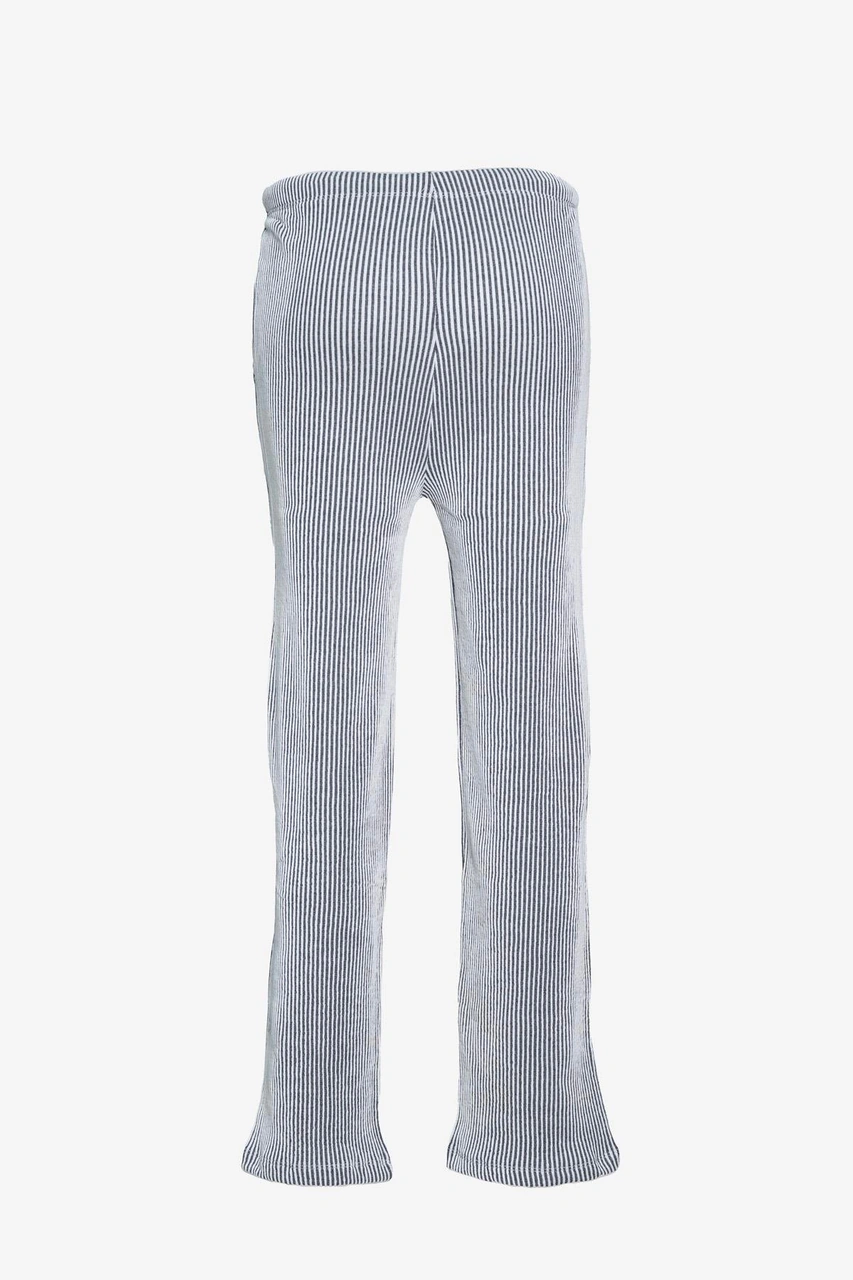 Çizgili Düz Paça Beli Lastikli Pantolon - Siyah Siyah