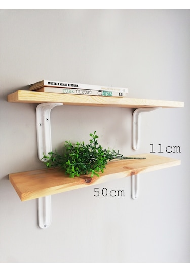 2'li Metal Ayaklı, Ahşap Kitaplık Duvar Rafı 50x11