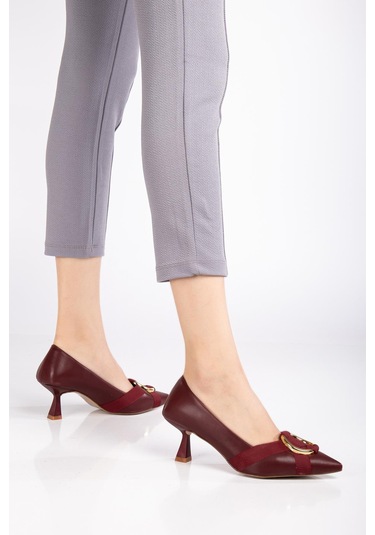 Kadın Topuklu Ayakkabı Bordo Halka Tokalı Kadeh Topuklu-3585 Bordo