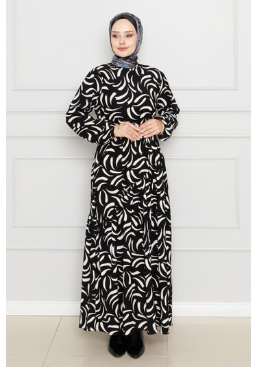 Beli Kuşaklı Çapraz Fırfırlı Lale Elbise-siyah-4465 Siyah