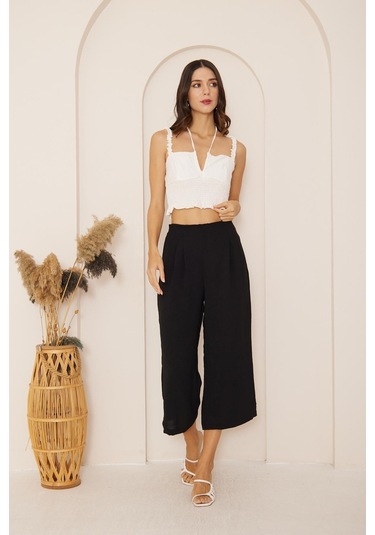 Darlin Moda Siyah Yüksek Bel Bol Paça Pantolon Dm3003 Siyah