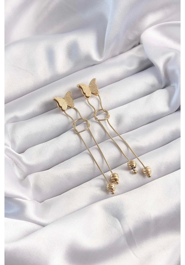 316l Çelik Altın Renk Sallantılı Düğüm Model Kelebek Küpe