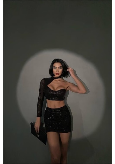 Dip Moda Kadın Siyah Mini İkili Payet Takım Dpnbdf096 Siyah