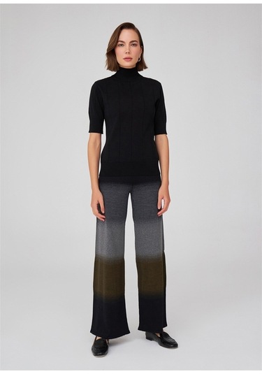 Peraluna Balıkçı Yaka Kısa Kollu Basic Kadın Triko Bluz Siyah-Siyah