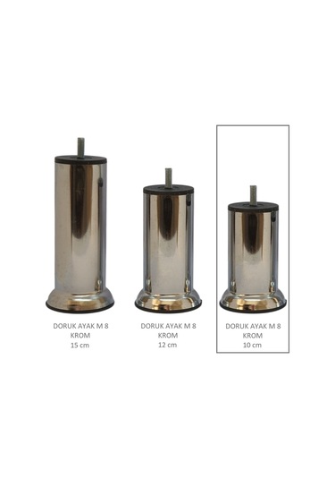 Doruk Ayak, Cıvatalı Baza Koltuk Dolap Ayağı, Metal, Krom, M8, 10 Cm Krom