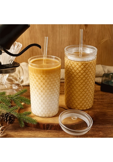 Squama Cam Kapaklı Borosilikat Soğuk Kahve Bardağı 650 Ml Şeffaf