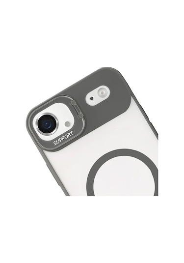 İphone Uyumlu 17 Air Kılıf Remim Magsafe Lensli Kamera Standlı Kapak Gri