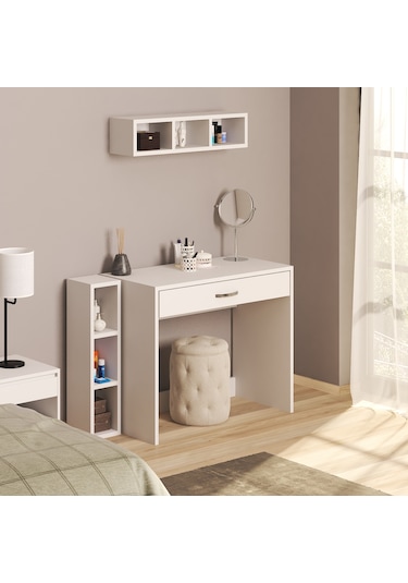 Arya Novella Raflı Ve Çekmeceli Beyaz Makyaj Masası/dresuar/calış