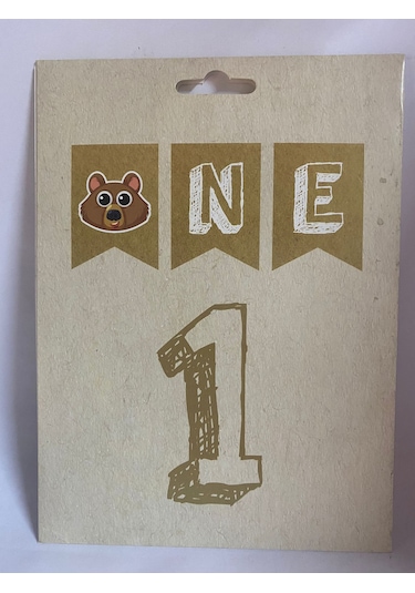 Ayıcıklı Kraft One Banner, Flama, 1 Yaş Uzar Yazı Tüm Yaşlar