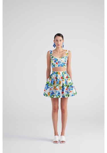 Holly Lolly Desenli Cepli Mini Ravello Etek Mavi