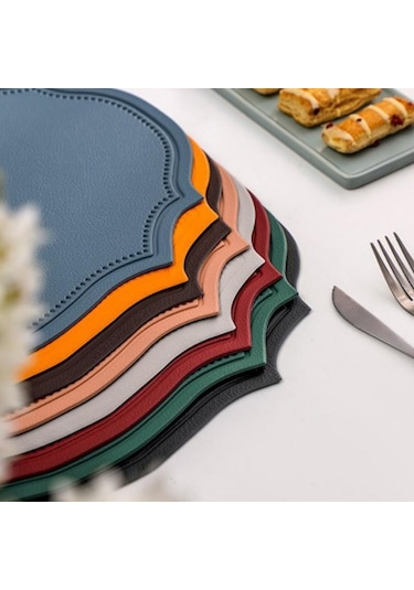 Gri Deri Placemats Mutfak Eşyaları Kahve Fincanı Pot İçin Düzensiz Şekil Su Geçirmez Ped Gri