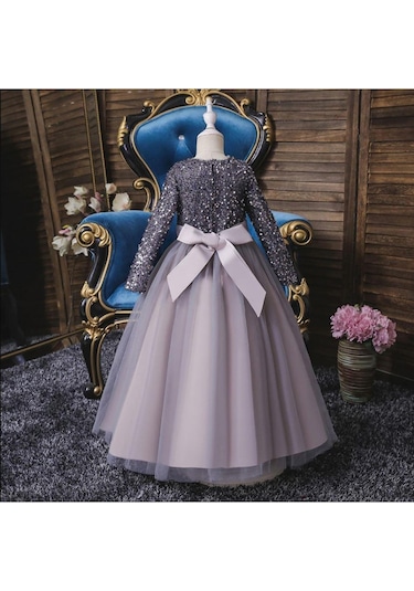 Mashotrend Gri Zara Payetli Çocuk Abiye - Kız Çocuk Elbise Gri