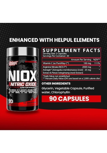 Nutrex Niox Nitric Oxide Arginine Nitrate+vitamin C Muscle Pump B