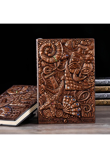 Hediyelik Bakır Deri Defter Deniz Yıldızı Kabartmalı