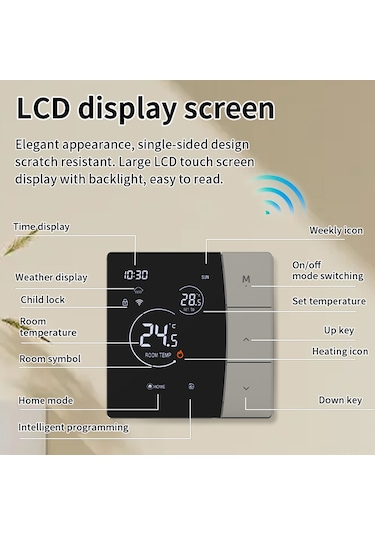 Yaozixa Sdm6 Akıllı Elektrikli Isıtıcı Termostati 16a - 3m Sensör Kablolu, Programlanabilir, Wifi Uzak Kontrol, Enerji Tasarruflu, Çocuk Kilidi