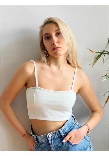 Retrobird Crop Üst Kadın Ekru