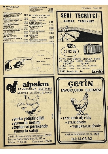 İzmir 1982-1983 Meslek Reklam İlanı Efemera S549