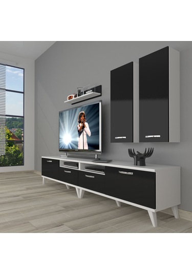 Decoraktiv Eko 5220d Slm Retro Tv Ünitesi Tv Sehpası Beyaz - Siyah