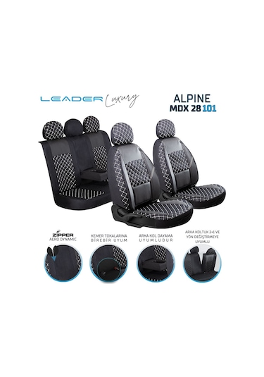 Volkswagen Passat B7 Uyumlu Oto Koltuk Kılıfı Kapitone Alpine Siyah Beyaz