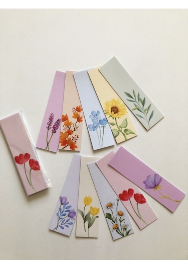 10 Adet Çiçekler Kitap Ayracı 40x145 Mm