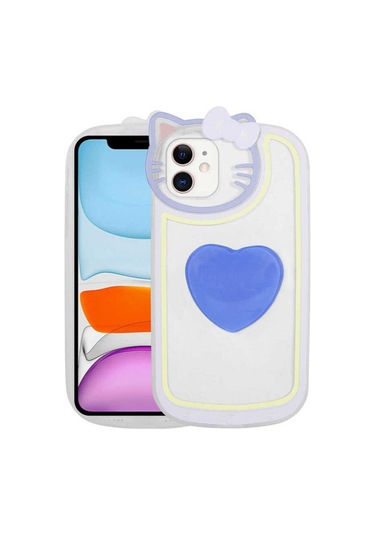 İphone Uyumlu 12 Uyumlu Kedi Figürlü Transparan Pop Soketli Csk Zore Ritmik Kılıf-mavi