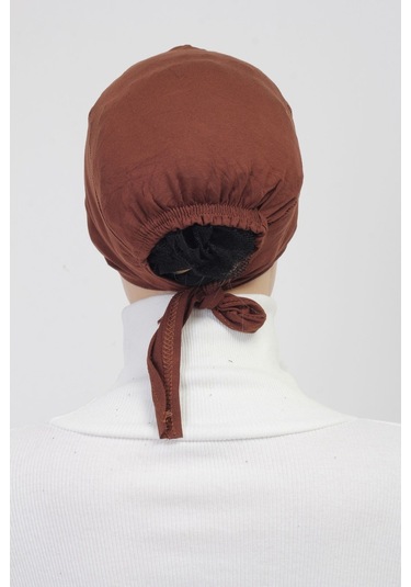 Pratik Dikişsiz Bağlamalı Kaymayan Tesettür Bone Çikolata