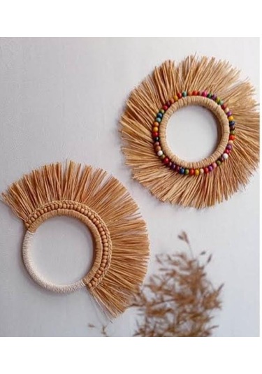 Boncuklu Taşlı Hasır Rafya Duvar Süsü