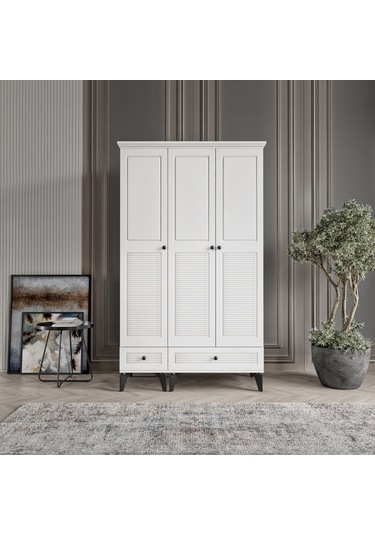 Beenal Nisa 3 Kapaklı Gardırop Dolap 120cm Beyaz-beyaz