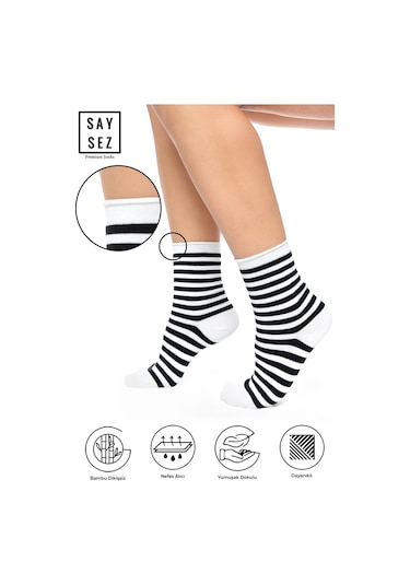 Bambu Kadın Lastiksiz Çizgili Soket Dikişsiz Premium Çorap 3'lü Paket / İz Bırakmaz / Sıkmayan Çorap Renkli Bambu Kadın Lastiksiz Çizgili Soket Dikişsiz Premium Çorap 3'lü Paket / İz Bırakmaz / Sıkmayan Çorap Renkli